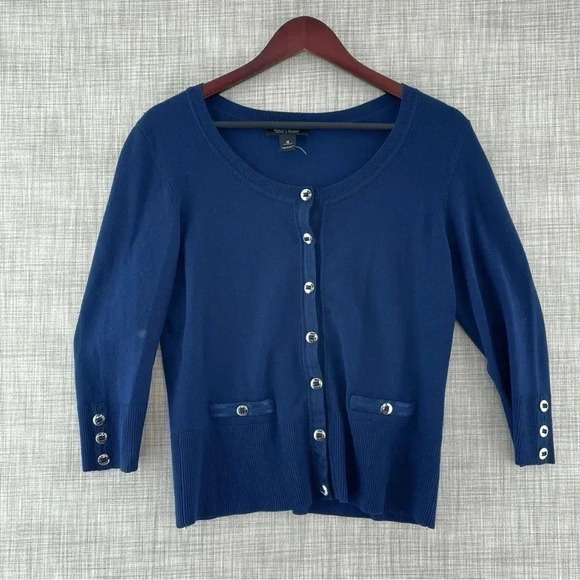 white house black market 3/4 sleeve button down round neck top Medium 8337 - Picture 1 of 9